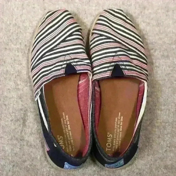 TOMS Alpargata Striped Slip On Espadrille Flat Raffia Sole Shoes Women Size 7.5 - Picture 7 of 11